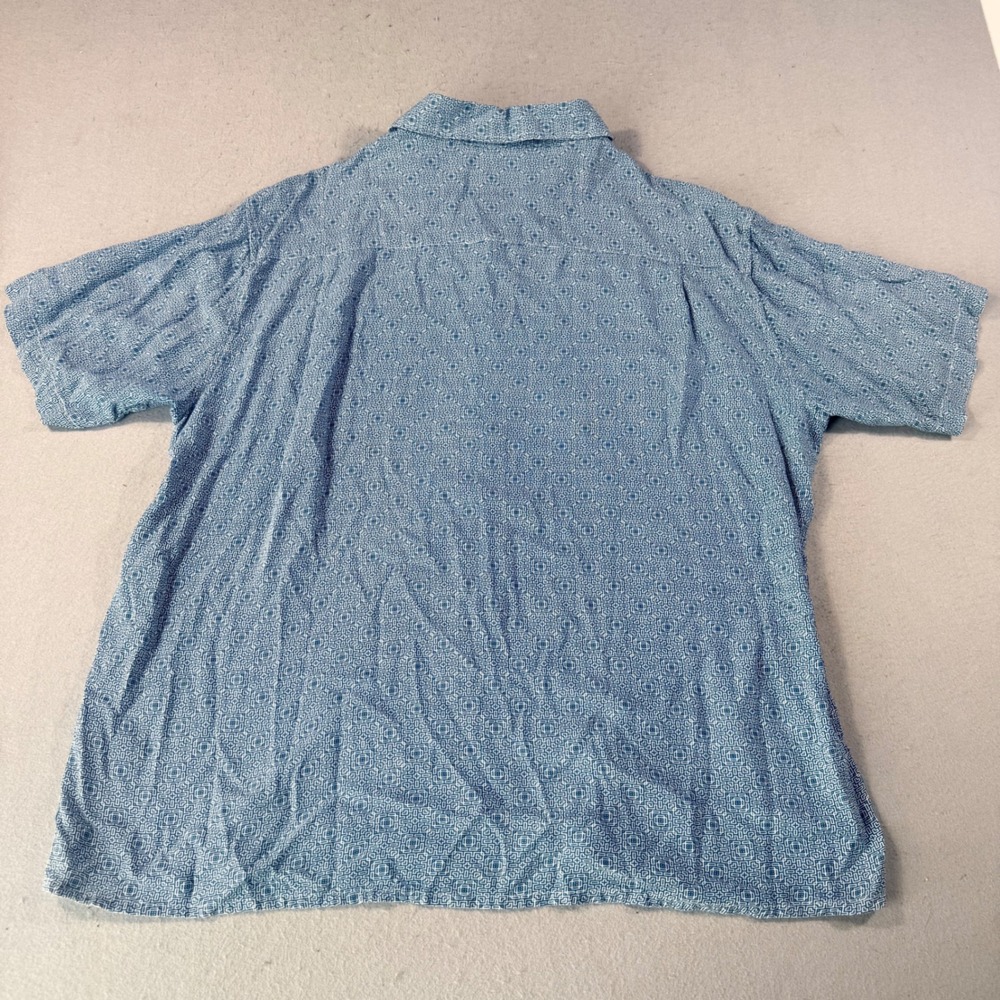 Preswick & Moore Men XL Blue Geometric Print Rayon Button Down Shirt - Picture 8 of 9